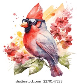 Cardinal with sunglasses vector design, isolated in white background