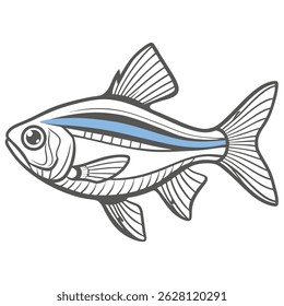 Cardinal Tetra Fish Illustration, Paracheirodon Axelrodi