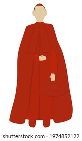 Cardinal Is Wearing Red Clothes And Holding Red Hat Isolated Vector Illustration On White Background 