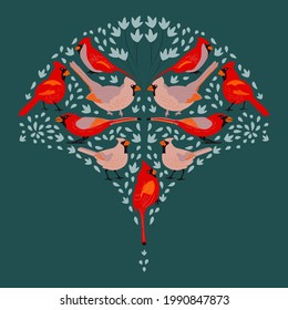 cardinals bird illustration poster, for cards, invitations, wall art, stationary, and more