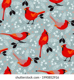 cardinals bird seamless surface pattern design for stationary, fabric, wall art, wall paper, cards, and more.