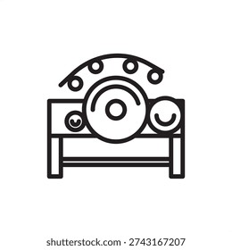 Carding machine icon. Fiber preparation, representing industrial textile hardware, cotton combing tech, wool processing systems, sliver production, garment manufacturing, and mechanical engineering.