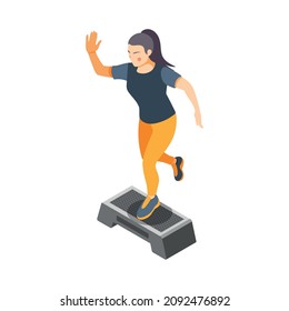 Cardio activity isometric composition with human character in sportswear performing cardio workout vector illustration