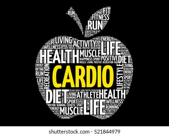 Cardio apple word cloud collage, health concept background
