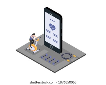 Cardio exercise isometric 3d vector concept for banner, website, illustration, landing page, flyer, etc.