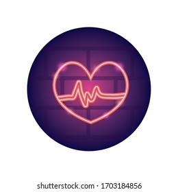 cardio heart icon over white background, neon style, vector illustration