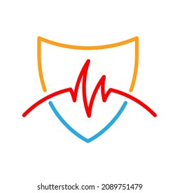 Cardio icon and shield. Shield with heartbeat icon. Abstract medical symbol. Conceptual icon.