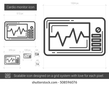 Cardio monitor vector line icon isolated on white background. Cardio monitor line icon for infographic, website or app. Scalable icon designed on a grid system.