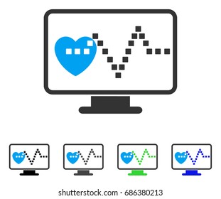 Cardio Monitoring flat vector illustration. Colored cardio monitoring gray, black, blue, green pictogram variants. Flat icon style for web design.