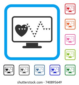 Cardio Monitoring icon. Flat gray pictogram symbol in a light blue rounded squared frame. Black, gray, green, blue, red, orange color additional versions of Cardio Monitoring vector.