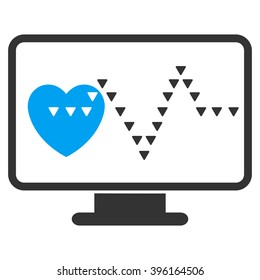 Cardio Monitoring vector icon. Cardio Monitoring icon symbol. Cardio Monitoring icon image. Cardio Monitoring icon picture. Cardio Monitoring pictogram. Flat blue and gray cardio monitoring icon.