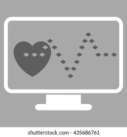 Cardio Monitoring vector toolbar icon. Style is bicolor flat icon symbol, dark gray and white colors, silver background, rhombus dots.