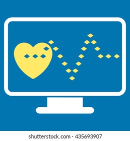Cardio Monitoring vector toolbar icon. Style is bicolor flat icon symbol, yellow and white colors, blue background, rhombus dots.