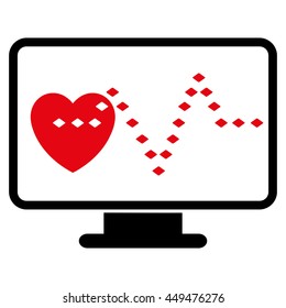 Cardio Monitoring vector toolbar icon. Style is bicolor flat icon symbol, intensive red and black colors, white background, rhombus dots.