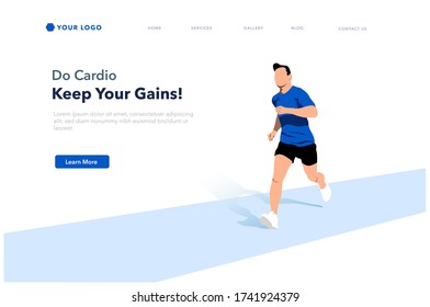 Cardio run man flat illustration landing page