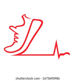 Cardio running shoe symbol on white backdrop. Design element