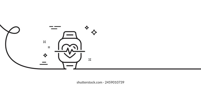 Cardio training line icon. Continuous one line with curl. Fitness watch workout sign. Gym fit heartbeat symbol. Cardio training single outline ribbon. Loop curve pattern. Vector