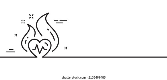 Icono de la línea de entrenamiento cardiovascular. Signo de entrenamiento de quema de grasa. Símbolo del latido del corazón del gimnasio. Fondo mínimo de la ilustración de línea. Banner de patrón de icono de línea de entrenamiento cardiovascular. Concepto de plantilla web blanca. Vector