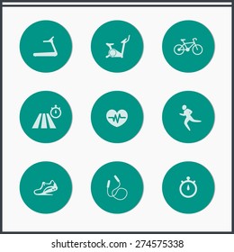 Cardio Training round flat icons, vector illustration