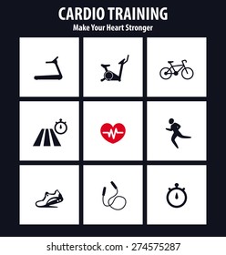 Cardio Training square flat icons, vector illustration