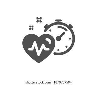 Cardio training timer icon. Fat burning time sign. Gym fit heartbeat symbol. Quality design element. Flat style cardio training icon. Editable stroke. Vector