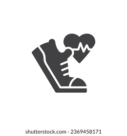 Icono vectorial de entrenamiento cardiovascular. signo plano relleno para concepto móvil y diseño web. Icono de glifo de zapatillas y latidos. Símbolo deportivo y deportivo, ilustración del logotipo. Gráficos vectoriales