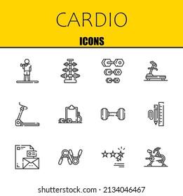 conjunto de iconos de línea de vector cardio. Iconos de ejercicios, de timbre y de timbre. Diseño delgado de línea. Elementos gráficos de contorno modernos, símbolos de trazo simple ilustración de fondo