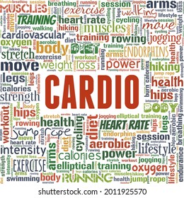 Ilustración vectorial de entrenamiento cardio nube de palabras aislada en un fondo blanco.