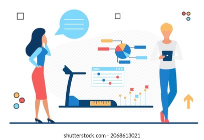 Cardio workouts, treadmill progress tracking, results research. Human health indicators after exercise, flat vector image isolated
