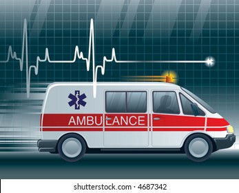 Cardiogram and an ambulance, vector