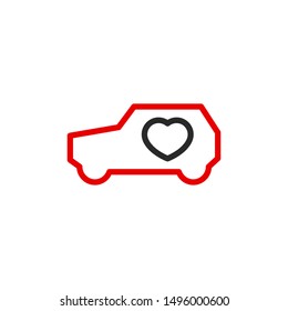cardiogram auto heart outline flat icon. Single high quality outline logo symbol for web design or mobile app. Thin line sign design logo. black and red icon pictogram isolated on white background