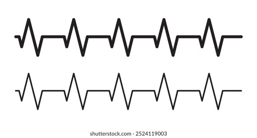 Cardiogram beat template for cardiology black isolated illustration set. Vector icons in flat style.