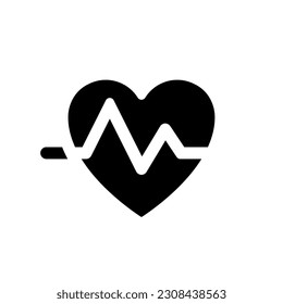 Cardiogram black glyph ui icon. Heart rate measurement. Medical checkup. User interface design. Silhouette symbol on white space. Solid pictogram for web, mobile. Isolated vector illustration