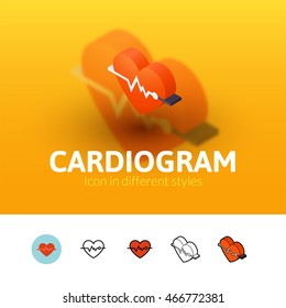 Cardiogram color icon, vector symbol in flat, outline and isometric style isolated on blur background