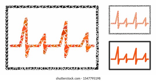Cardiogram composition of joggly elements in variable sizes and color tints, based on cardiogram icon. Vector joggly parts are united into composition. Cardiogram icons collage with dotted pattern.