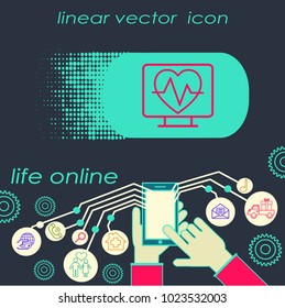 cardiogram computer. Illustration of telemedicine and physical health illustration. stethoscope, heart. For the body and distance medicine and health infographics.