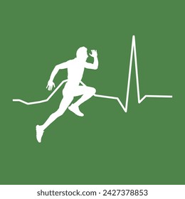 The cardiogram, graph, with a white line on a green background and a boy silhouette symbolizes strength, endurance, and health.