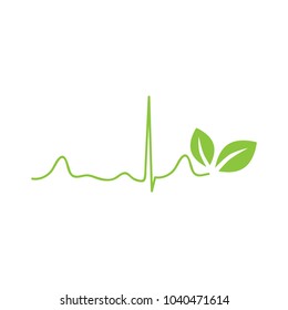  cardiograma con hojas verdes, vector 