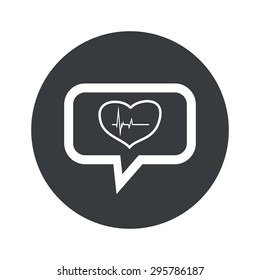 Cardiogram in heart contour in chat bubble, in black circle, isolated on white