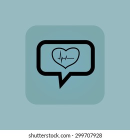 Cardiogram in heart contour in chat bubble, in square, on pale blue background