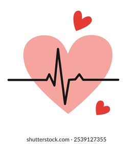 Cardiogram, Heart and healthy pulse line. Symbol of cardio training, sports and cardiovascular system. Trendy modern vector illustration isolated on white background, hand drawn, flat design