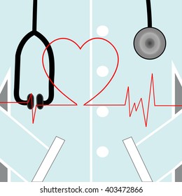 cardiogram heart on a background of the doctor's coat. Life line. Symbol heart. Vector illustration EPS 10.