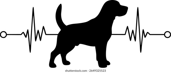 Cardiogram with heart pulse. Dog Walker Silhouette with Pet – Animal Lover Scene
