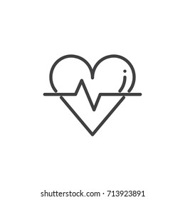 Cardiogram with heart and pulse trace icon vector, filled flat sign, solid pictogram isolated on white. Charity symbol, logo illustration
