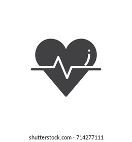 Cardiogram with heart and pulse trace icon vector, filled flat sign, solid pictogram isolated on white. Charity symbol, logo illustration