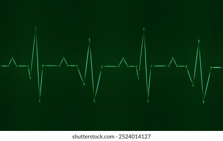 Cardiografía de la frecuencia cardíaca. Ilustración de ritmo cardíaco de neón brillante verde. Ilustración vectorial EPS 10