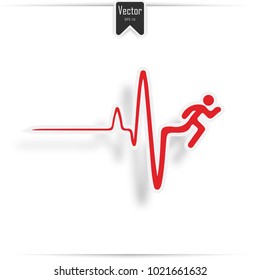 Cardiogram of heart stop and death. vector heartbeat electrocardiogram and running man.