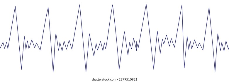 Cardiogram heartbeat blue wave line on a white background, horizontal vector banner.