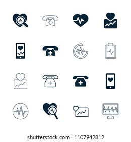 Cardiogram icon. collection of 16 cardiogram filled and outline icons such as heartbeat, heartbeat on phone. editable cardiogram icons for web and mobile.