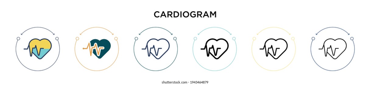 Cardiogram icon in filled, thin line, outline and stroke style. Vector illustration of two colored and black cardiogram vector icons designs can be used for mobile, ui, web